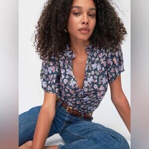 NATION LTD Pima Cotton Rosanna Floral Print Puff Sleeve Blouse in Midsummer XL